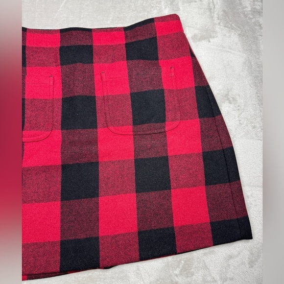 J.Crew Factory Wool Blend Harvest Plaid Buffalo Red Black Mini Skirt Size 12 - Picture 6 of 16